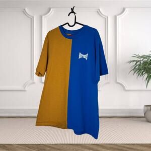 🔥 Supreme Split-Color Logo Tee – Navy & Mustard XL 🔥